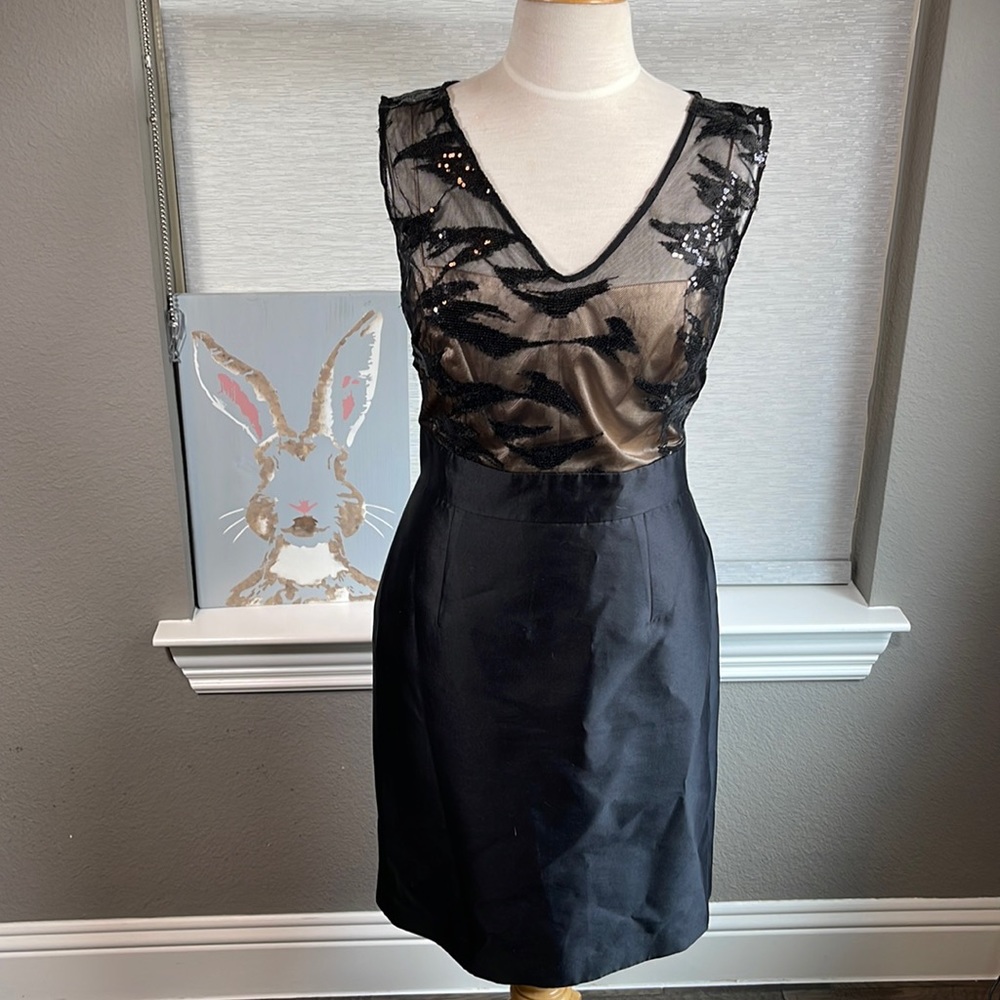 Kay Unger Black and Tan Sequin Mini Dress